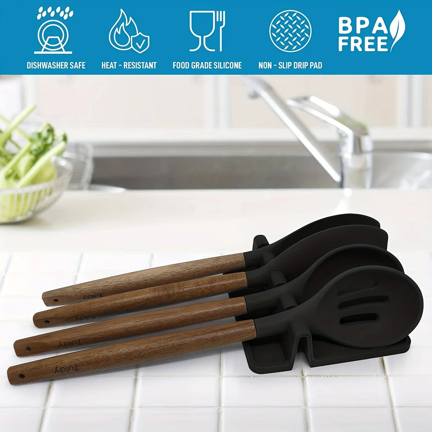 Silicone Tableware Drying Kitchen Utensil Rack Rest Holders Fork Spatula Multifunctional Shelf Organizer Non-Slip Storage Pad