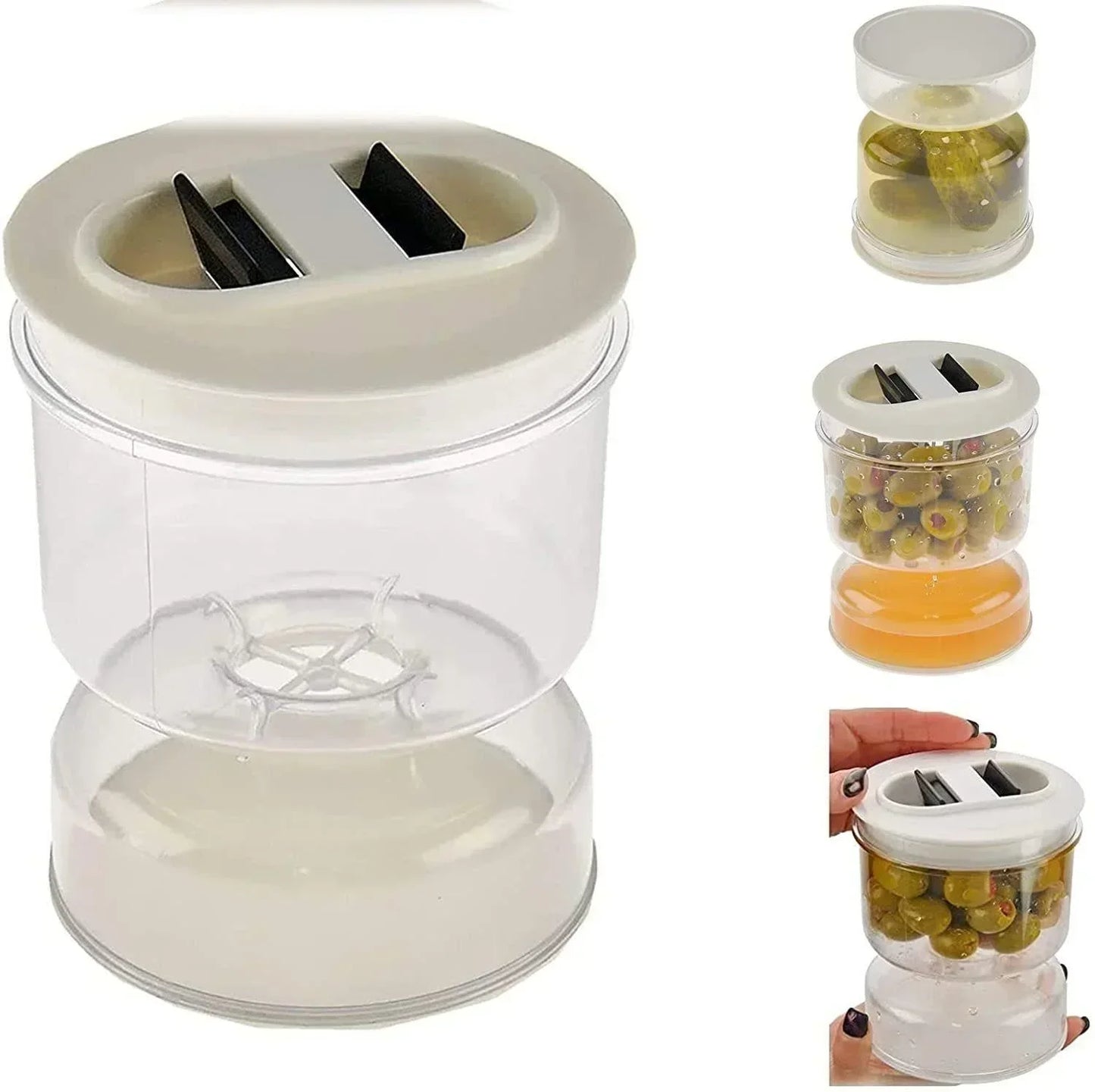 Sealed Jar for Pickle Home Wet and Dry Separation Pickle Jar with Flip Container and Strainer Hourglass Design Olives Container