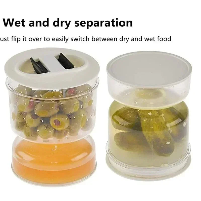 Sealed Jar for Pickle Home Wet and Dry Separation Pickle Jar with Flip Container and Strainer Hourglass Design Olives Container