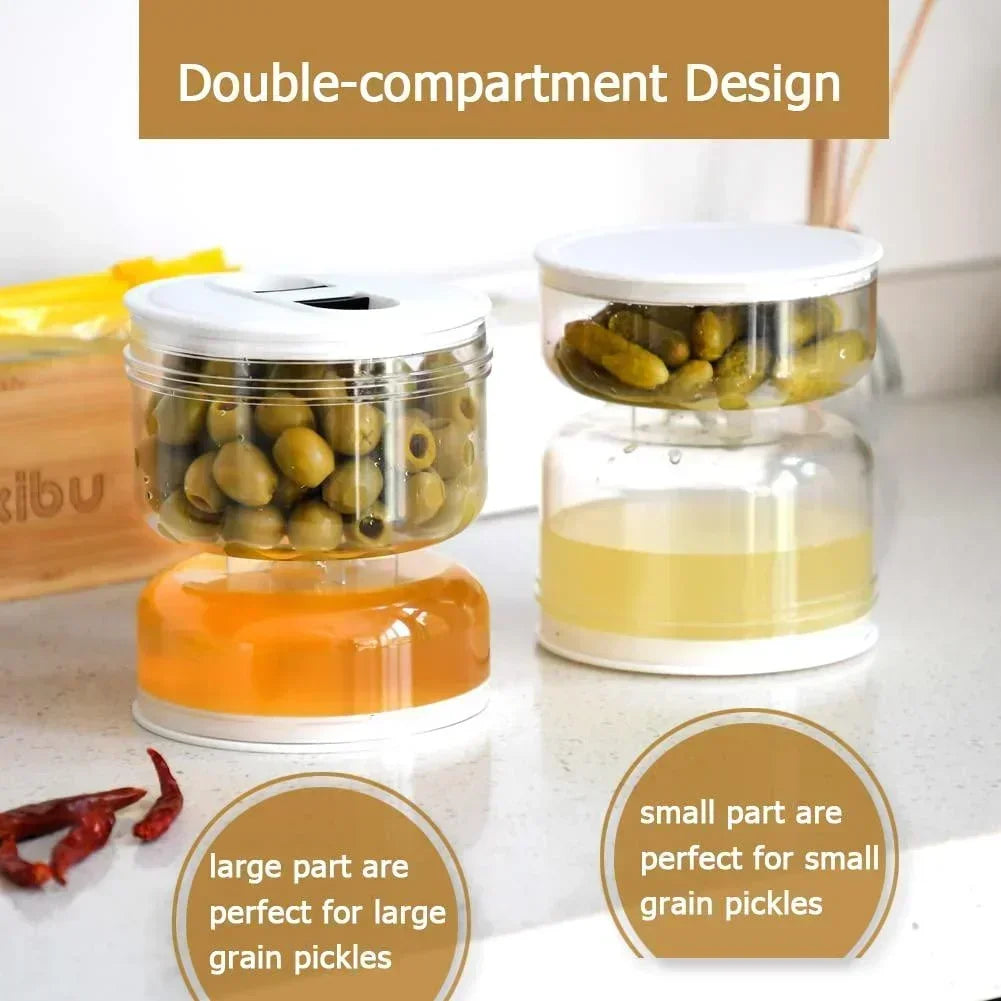 Sealed Jar for Pickle Home Wet and Dry Separation Pickle Jar with Flip Container and Strainer Hourglass Design Olives Container