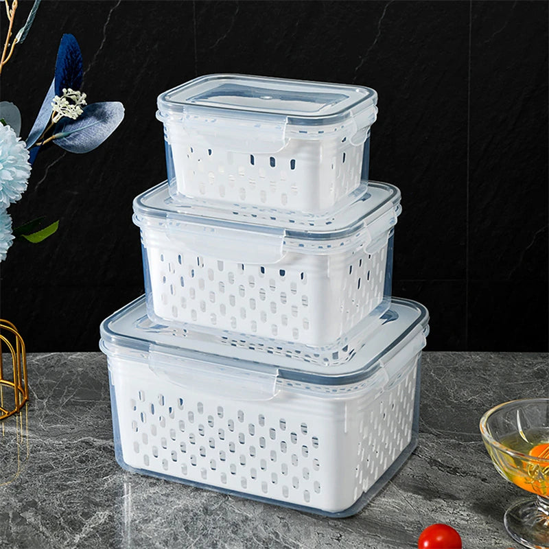 Refrigerator Storage Box with Drain Basket