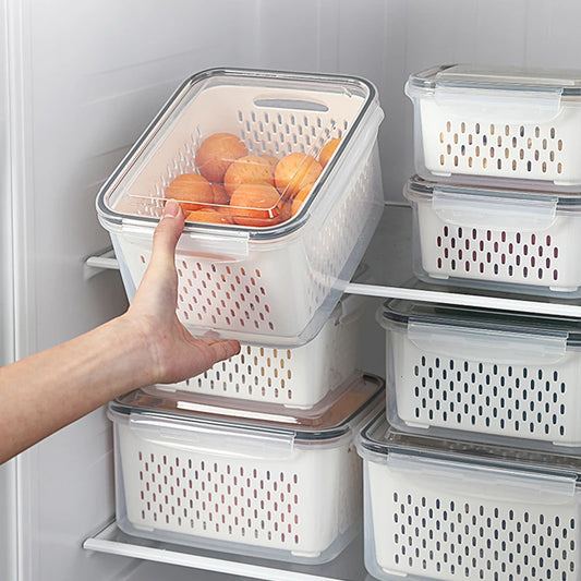 Refrigerator Storage Box with Drain Basket