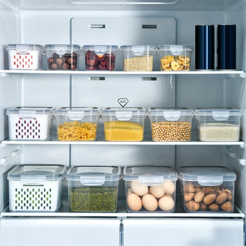 Refrigerator Storage Box with Drain Basket