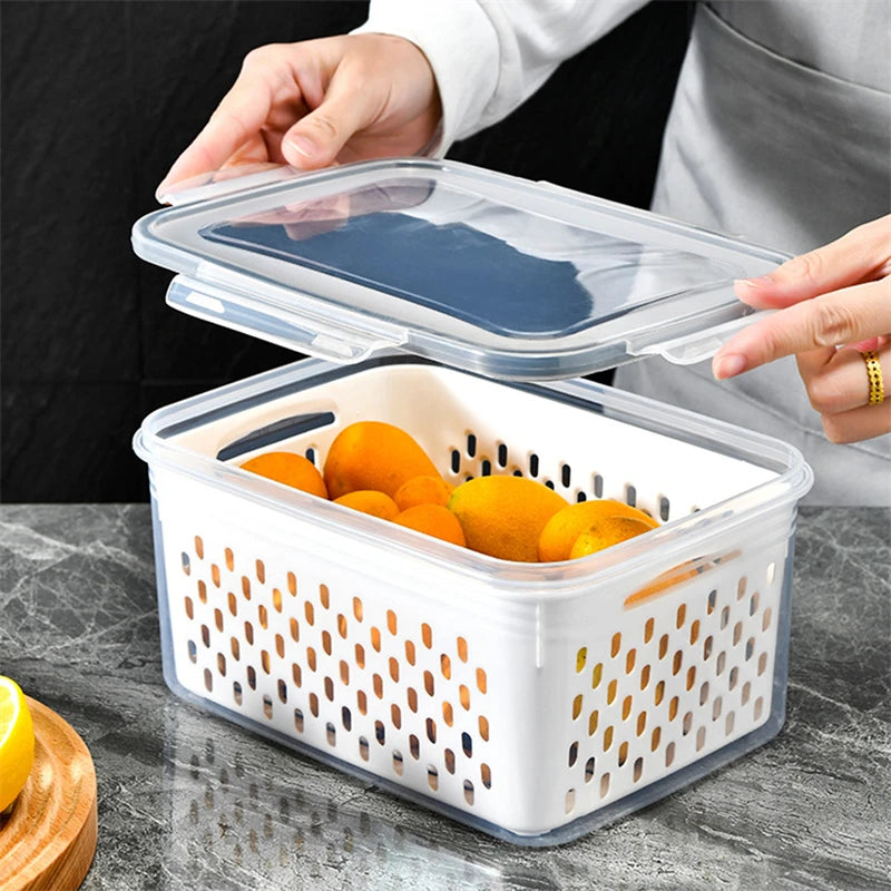 Refrigerator Storage Box with Drain Basket